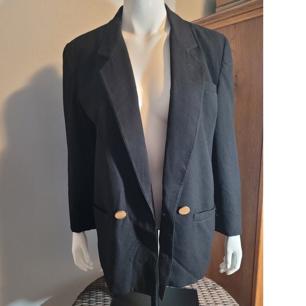 Harve Benard Wool Blazer Jacket M Petite Gold Button Longline Career Preppy